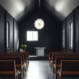 Interior of a small evangelical church, measuring 8 meters long, 4 meters wide, and 2 meters high