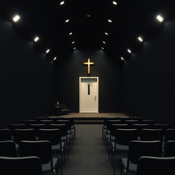 Interior of a small evangelical church, measuring 8 meters in length, 4 meters in width, and 2 meters in height