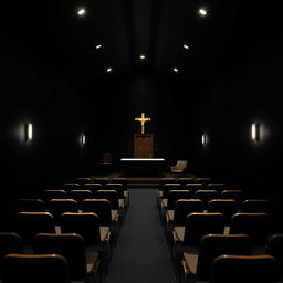 Interior of a small evangelical church, measuring 8 meters in length, 4 meters in width, and 2 meters in height