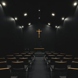Interior of a small evangelical church, measuring 8 meters in length, 4 meters in width, and 2 meters in height