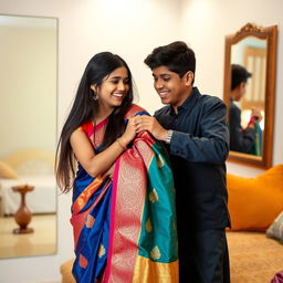 A heartwarming scene of a boy and girl best friends in a cozy room