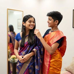 A heartwarming scene of a boy and girl best friends in a cozy room