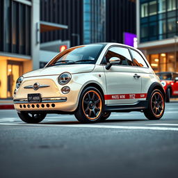 A unique car design that elegantly combines features of a Fiat 500 and a Mini Cooper