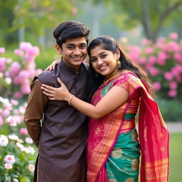 A heartwarming scene featuring two best friends, a 21-year-old boy and girl, sharing a lovely hug