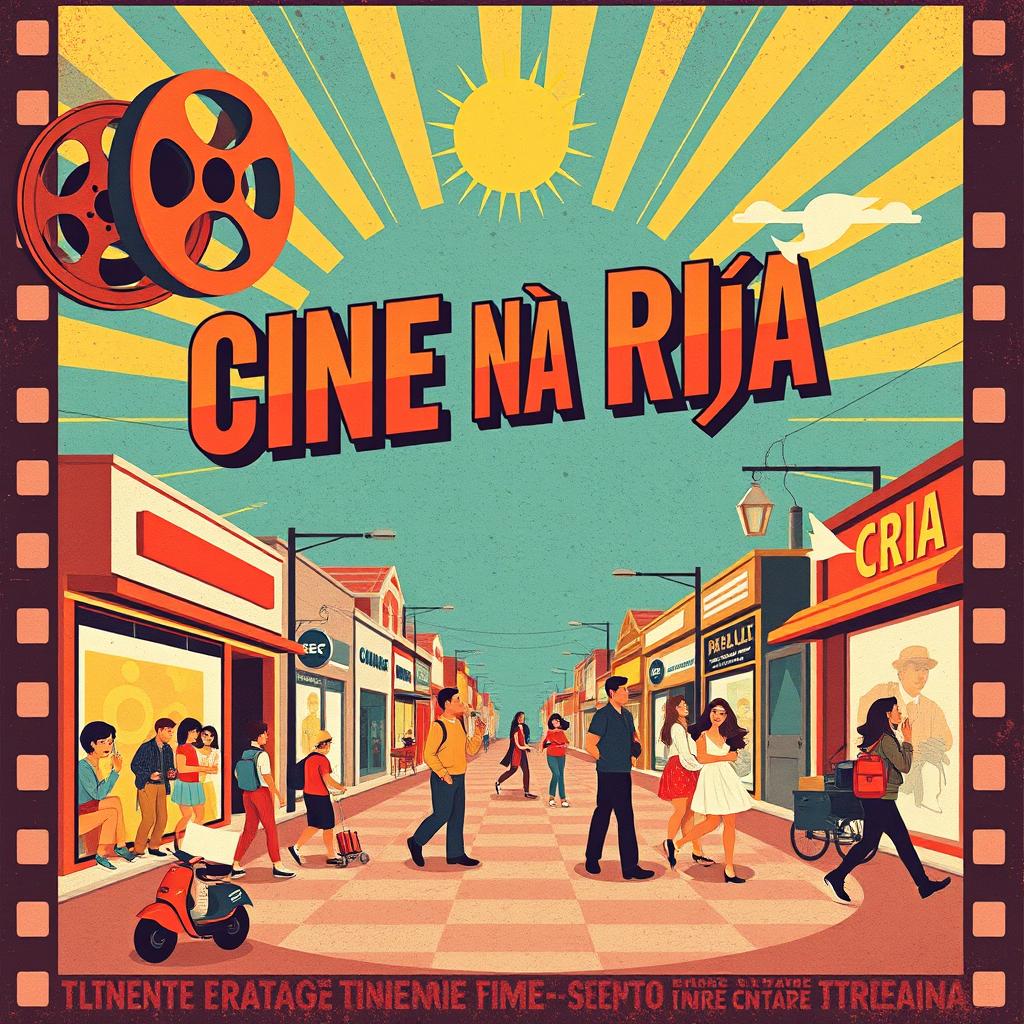 A vibrant retro movie poster for a fictional film titled "Cine Na Rúa"