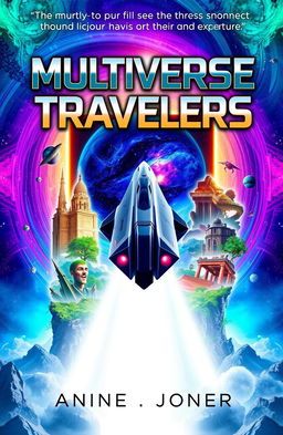 A captivating book cover for a science fiction novel titled 'Multiverse Travelers