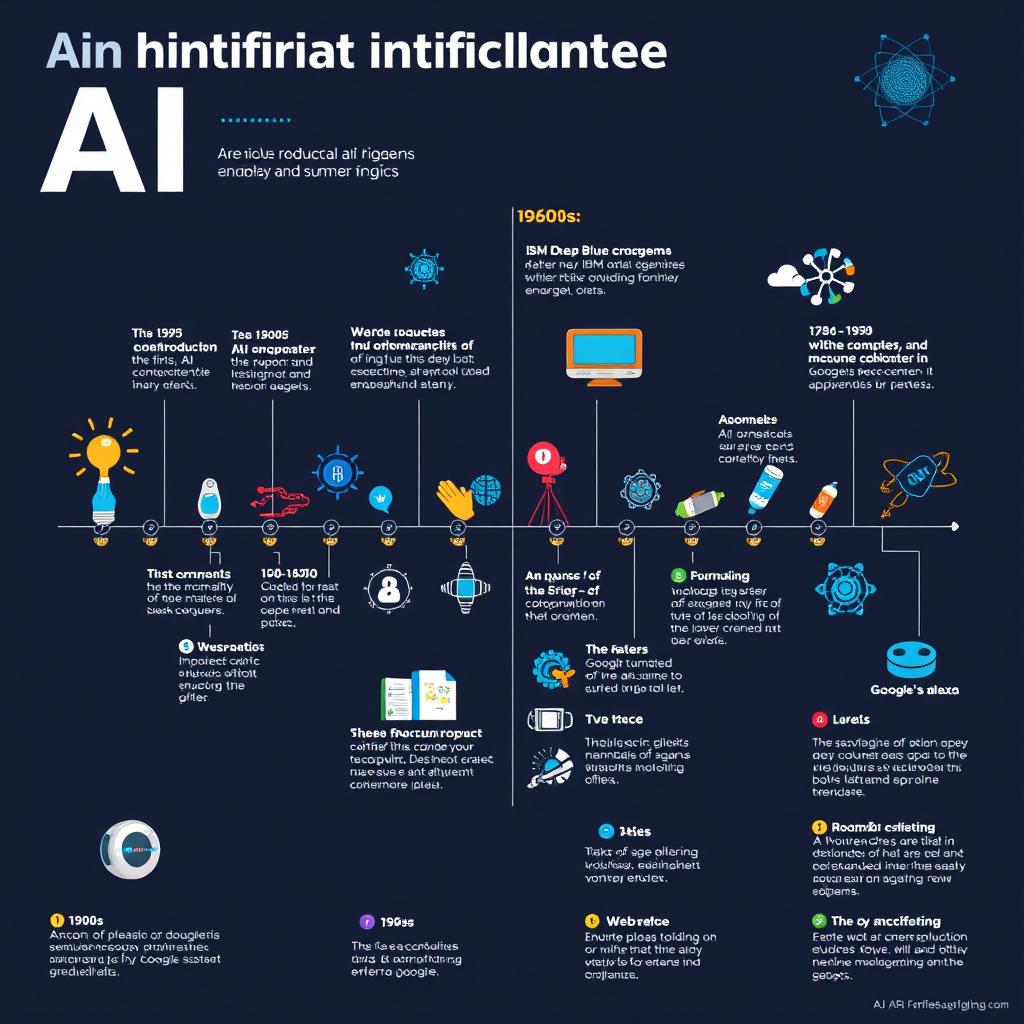 A detailed infographic timeline showcasing the history of artificial intelligence (AI) through various consumer products