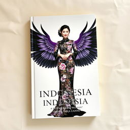 A captivating book cover showcasing a prominent icon of an Indonesian woman dressed in a beautifully designed kebaya, full of intricate details and vibrant colors