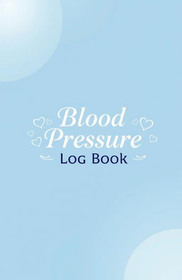 A beautifully designed blood pressure log book cover featuring a calming blue and white color scheme, with a soft gradient background