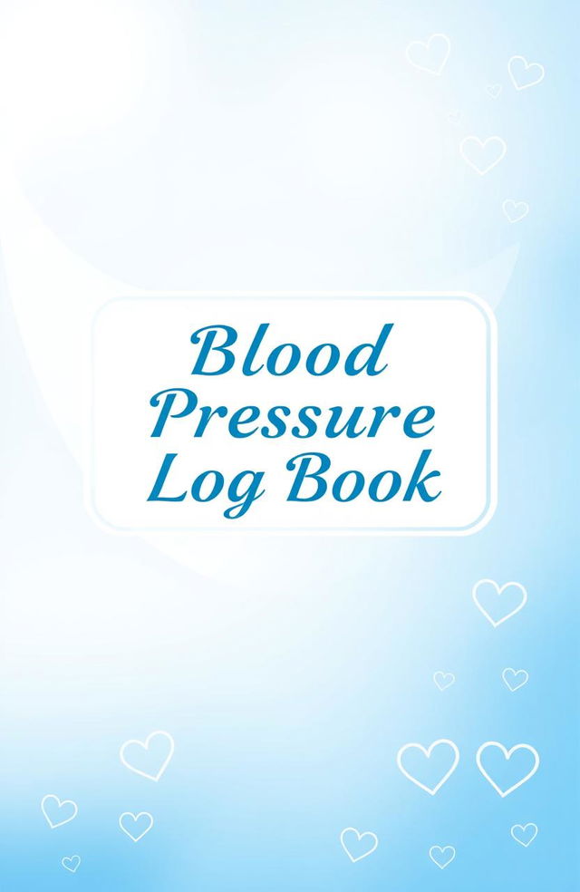 A beautifully designed blood pressure log book cover featuring a calming blue and white color scheme, with a soft gradient background