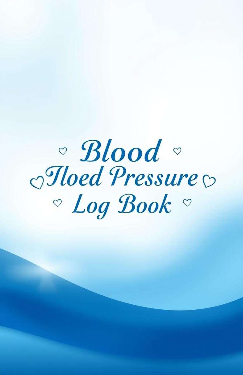 A beautifully designed blood pressure log book cover featuring a calming blue and white color scheme, with a soft gradient background