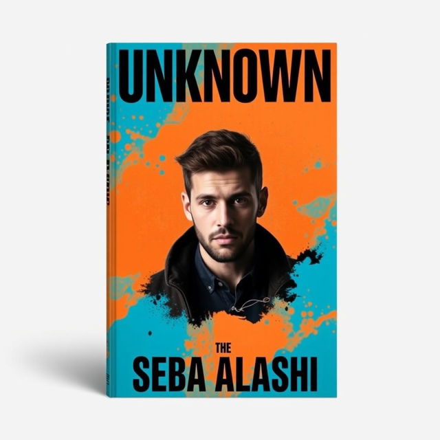 A striking book cover featuring a man in his 30s, set against a vibrant background of blue and orange colors