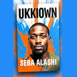 A visually striking book cover featuring a man in his 30s, prominently displayed against a dynamic background of blue and orange colors