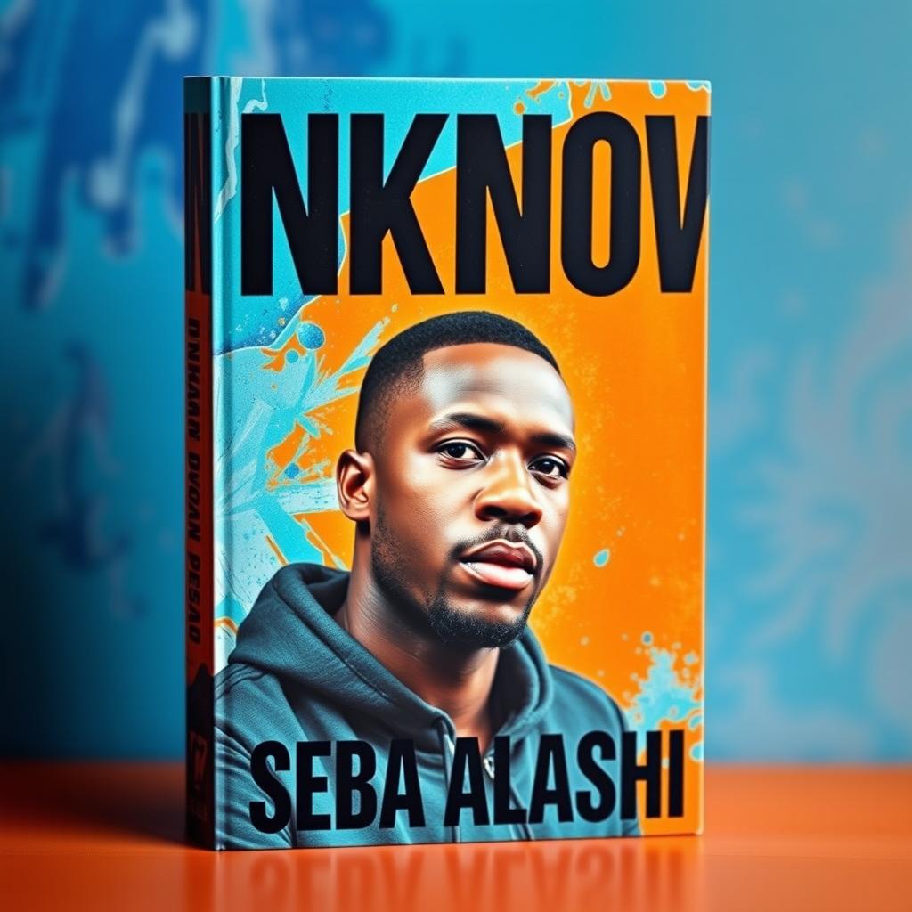 A visually striking book cover featuring a man in his 30s, prominently displayed against a dynamic background of blue and orange colors