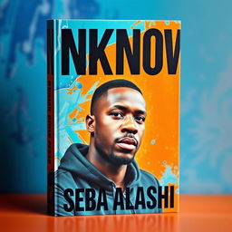 A visually striking book cover featuring a man in his 30s, prominently displayed against a dynamic background of blue and orange colors