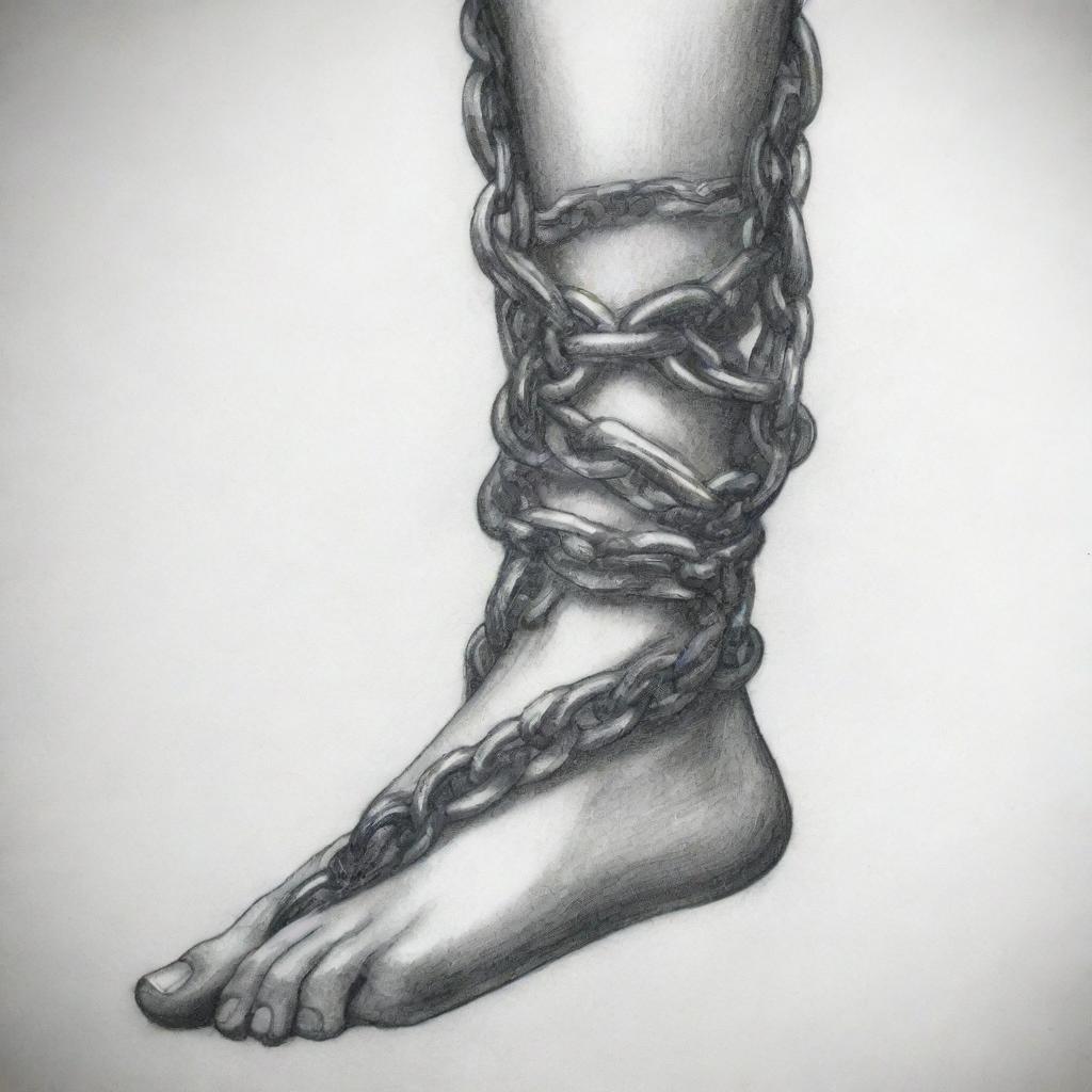 Sketch of a detailed and intricate chain tattoo design wrapped around a foot.