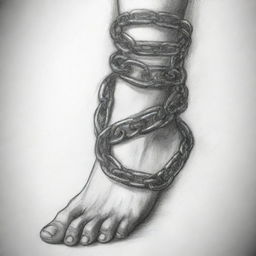 Sketch of a detailed and intricate chain tattoo design wrapped around a foot.