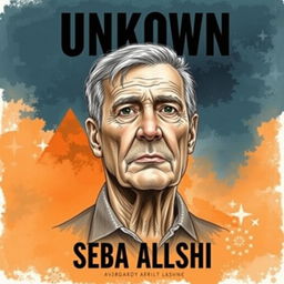 A large drawing of a man in his late 40s, whose face covers approximately 50% of the book cover, creating a dramatic focal point