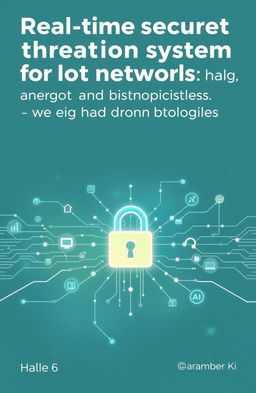 A modern and professional cover design for a project titled 'Real-time security threat detection system for IoT networks using AI and Blockchain technologies'
