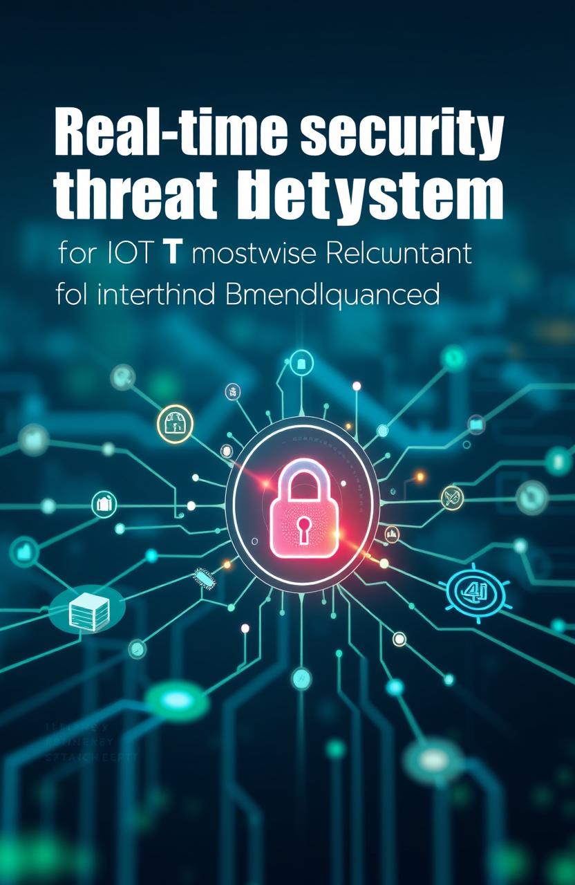 A modern and professional cover design for a project titled 'Real-time security threat detection system for IoT networks using AI and Blockchain technologies'