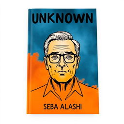 A large drawing of a man in his late 40s, wearing glasses, dominates the cover, with his face covering approximately 50% of the design