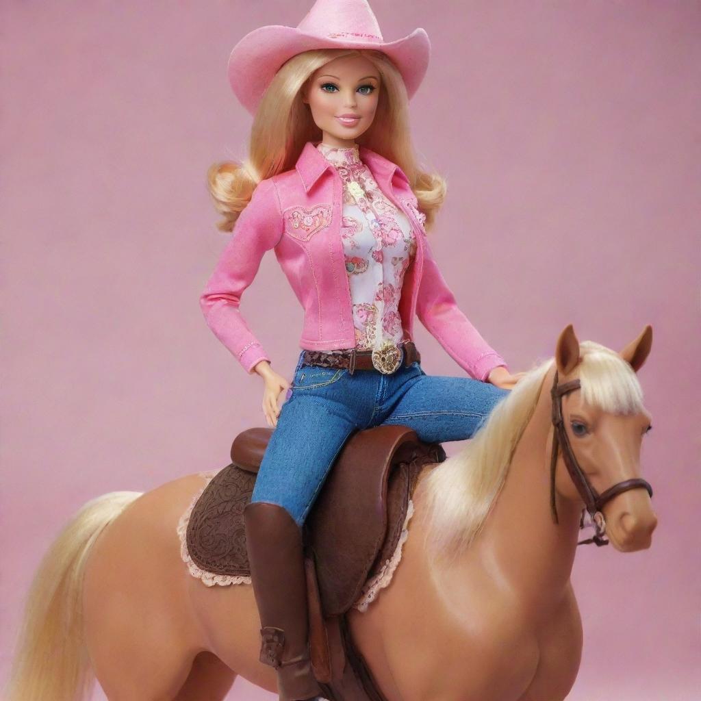 A lifelike Barbie doll realistically seated in a saddle