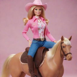 A lifelike Barbie doll realistically seated in a saddle