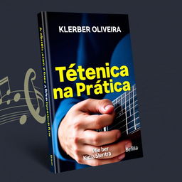 A visually striking e-book cover for 'A Técnica na Prática' by Kleber Oliveira, featuring a dynamic design that incorporates a close-up of a guitarist's hands skillfully playing a guitar