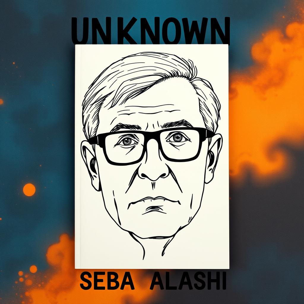 A large drawing of a man in his late 40s, wearing glasses, takes center stage on the cover, with his face covering approximately 50% of the layout