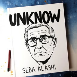 A large drawing of a man in his late 40s, wearing glasses, takes center stage on the cover, with his face covering approximately 50% of the layout