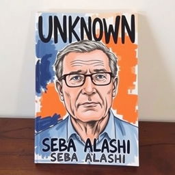 A large drawing of a man in his late 40s, wearing glasses, is featured prominently on the cover, with his face covering about 50% of the page