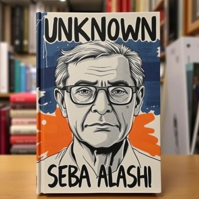 A large drawing of a man in his late 40s, wearing glasses, is featured prominently on the cover, with his face covering about 50% of the page