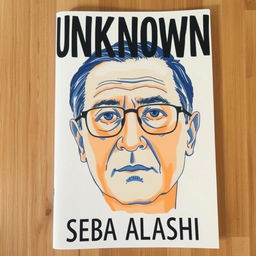 A large drawing of a man in his late 40s, wearing glasses, fills the cover, with his face covering about 50% of the layout
