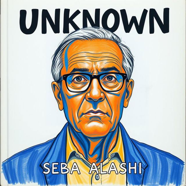 A large drawing of a man in his late 40s, wearing glasses, fills the cover, with his face covering about 50% of the layout