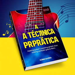 A captivating e-book cover for 'A Técnica na Prática' by Kleber Oliveira, showcasing an artistic representation of an electric guitar with vibrant colors