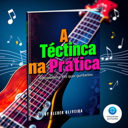 A captivating e-book cover for 'A Técnica na Prática' by Kleber Oliveira, showcasing an artistic representation of an electric guitar with vibrant colors