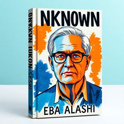 A large drawing of a man in his late 40s graces the cover, showcasing vibrant dark blue and orange colors throughout the design