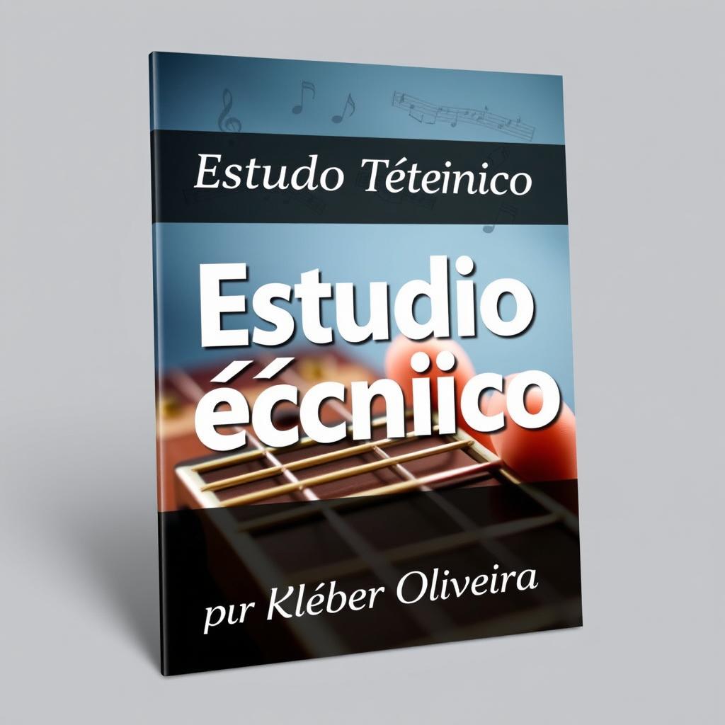 An eye-catching e-book cover for 'Estudo Técnico' by Kleber Oliveira, focusing on guitar study techniques