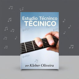 An eye-catching e-book cover for 'Estudo Técnico' by Kleber Oliveira, focusing on guitar study techniques