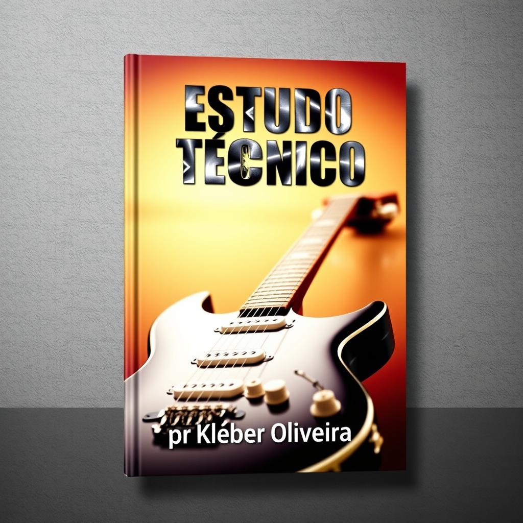 A striking e-book cover for 'ESTUDO TÉCNICO' by Kleber Oliveira, centered around the theme of guitar study