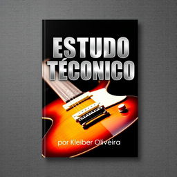 A striking e-book cover for 'ESTUDO TÉCNICO' by Kleber Oliveira, centered around the theme of guitar study