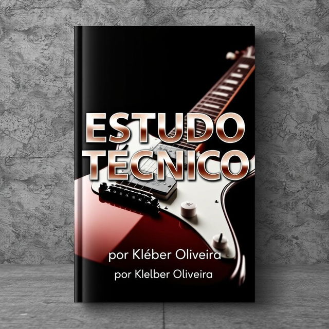 A striking e-book cover for 'ESTUDO TÉCNICO' by Kleber Oliveira, centered around the theme of guitar study