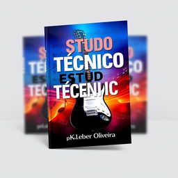 A dynamic e-book cover for 'ESTUDO TÉCNICO' by Kleber Oliveira, themed around advanced guitar techniques