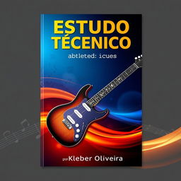 A dynamic e-book cover for 'ESTUDO TÉCNICO' by Kleber Oliveira, themed around advanced guitar techniques