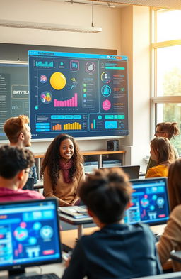 An engaging classroom scene depicting the theme of educational orientation influenced by artificial intelligence
