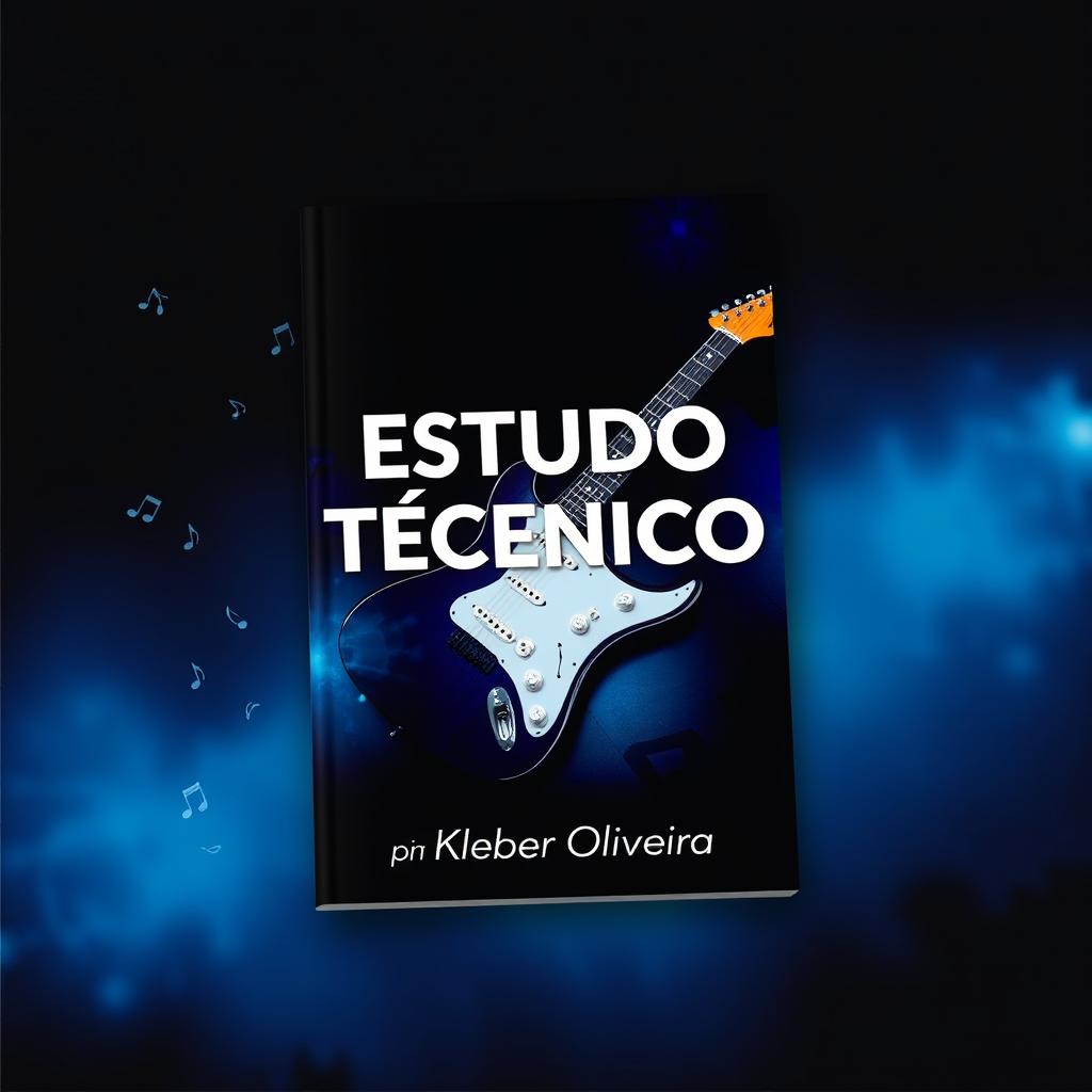 A captivating e-book cover for 'ESTUDO TÉCNICO' by Kleber Oliveira, featuring a prominent image of an electric guitar placed diagonally across the design