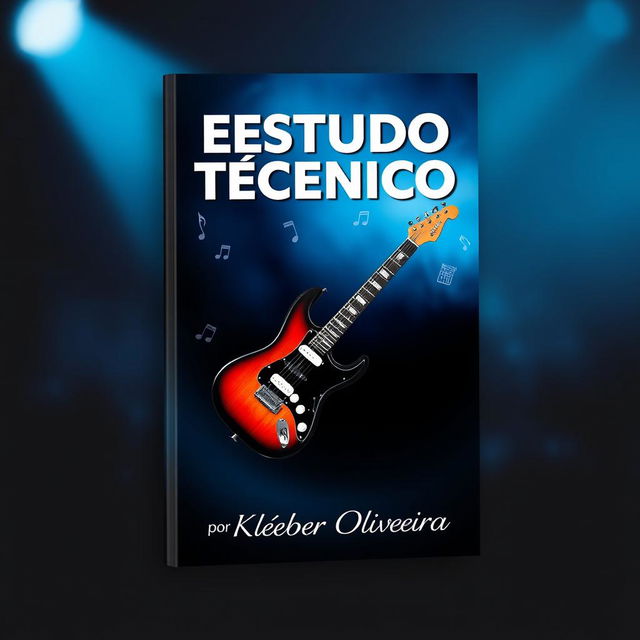 A captivating e-book cover for 'ESTUDO TÉCNICO' by Kleber Oliveira, featuring a prominent image of an electric guitar placed diagonally across the design