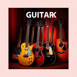 An eye-catching e-book cover centered around the theme of guitar, featuring an artistic depiction of multiple guitars arranged creatively