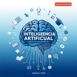 An eye-catching cover design for an annual plan titled "La Inteligencia Artificial y sus Funciones en la Orientación Educativa