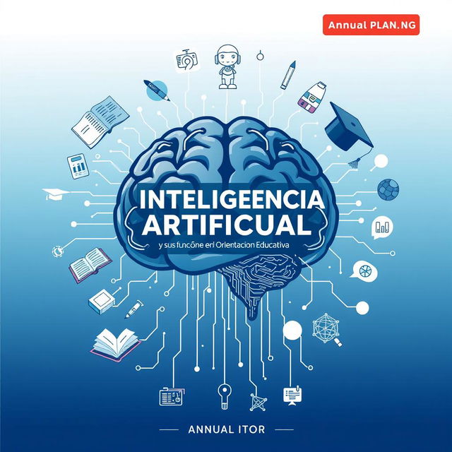 An eye-catching cover design for an annual plan titled "La Inteligencia Artificial y sus Funciones en la Orientación Educativa